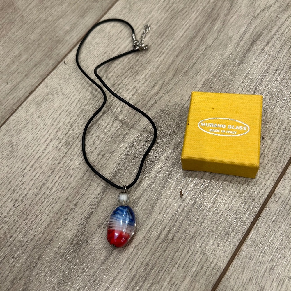 Murano Italy Pendant on Leather Strand Necklace New In Box